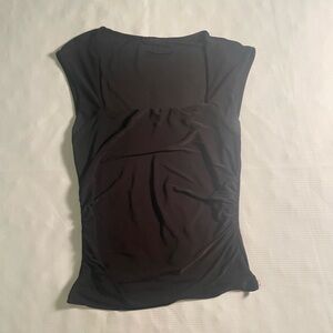 Square neck silk look, rouched black tank